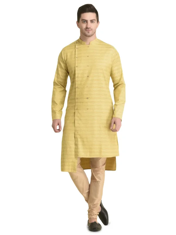 Yellow_Cotton_Full_Sleeve_Regular_Fit_Printed_Kurta_For_Men