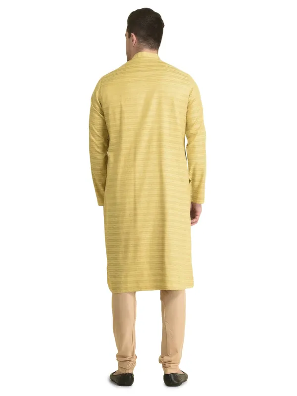 Yellow_Cotton_Full_Sleeve_Regular_Fit_Printed_Kurta_For_Men