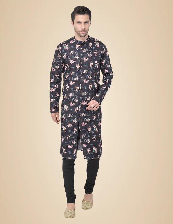 Black_Cotton_Black_Full_Sleeve_Regular_Printed_Kurta_For_Men