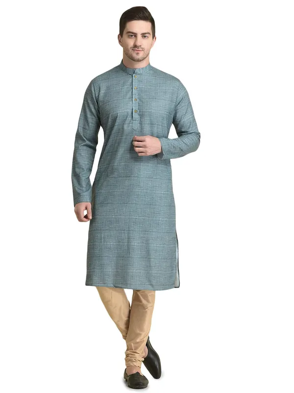 Blue_Cotton_Full_Sleeve_Regular_Fit_Printed_Kurta_For_Men