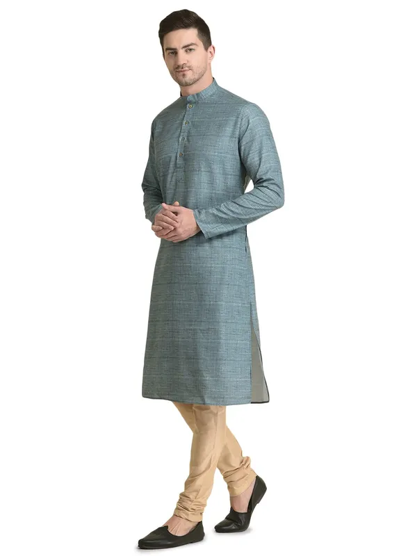Blue_Cotton_Full_Sleeve_Regular_Fit_Printed_Kurta_For_Men