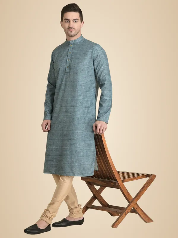 Blue_Cotton_Full_Sleeve_Regular_Fit_Printed_Kurta_For_Men