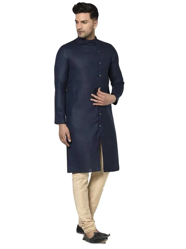 Dark_Blue_Cotton_Full_Sleeve_Regular_Plain_Kurta_For_Men