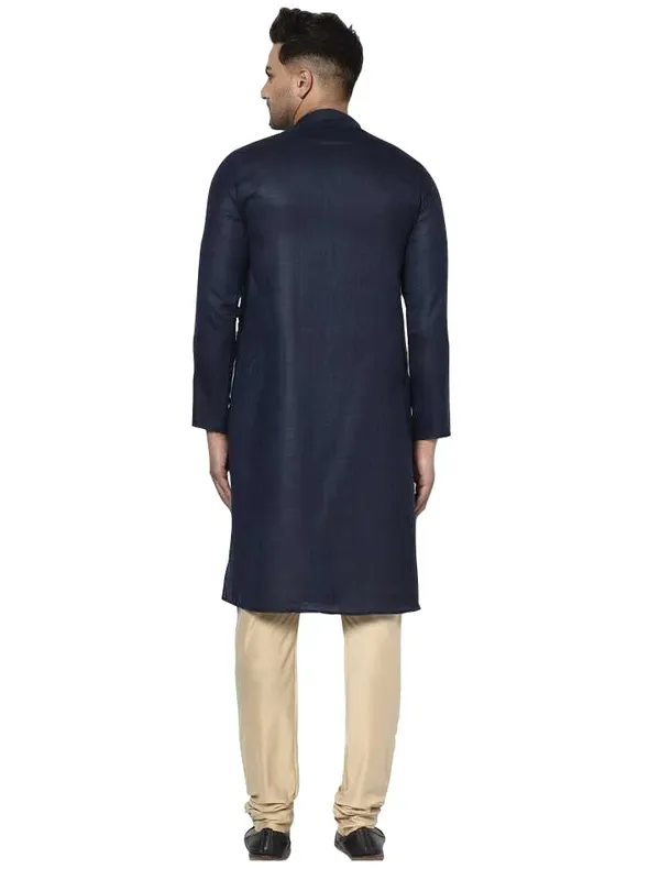 Dark_Blue_Cotton_Full_Sleeve_Regular_Plain_Kurta_For_Men