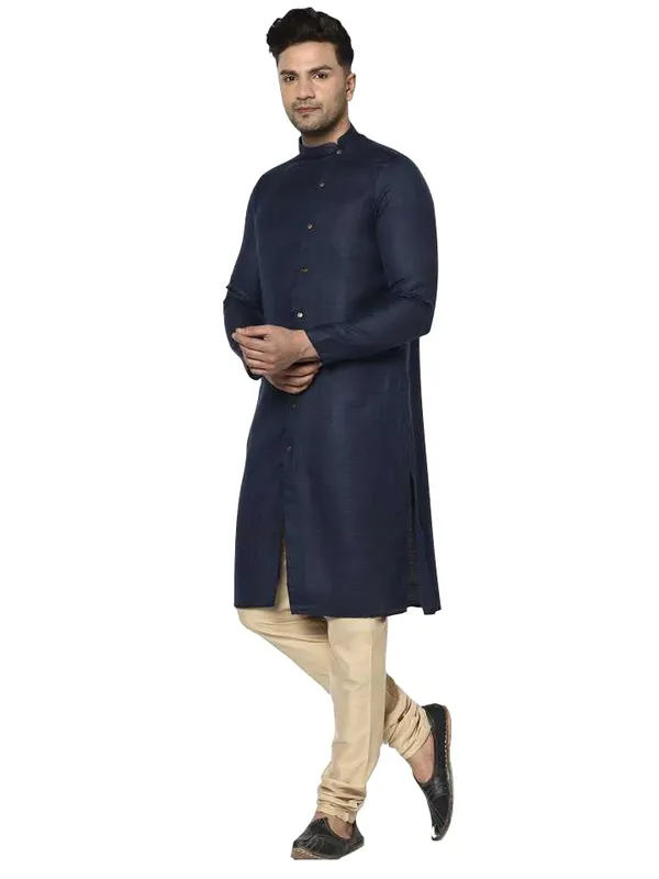Dark_Blue_Cotton_Full_Sleeve_Regular_Plain_Kurta_For_Men