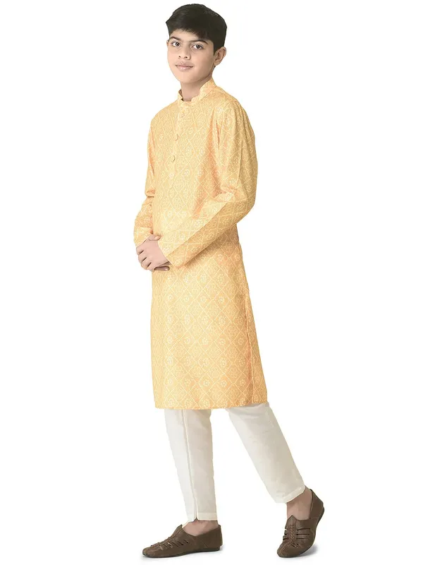 Yellow_Cotton_Full_Sleeve_Regular_Printed_Kurta_Set_For_Kids