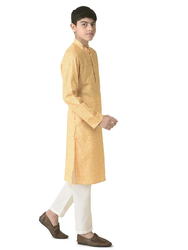 Yellow_Cotton_Full_Sleeve_Regular_Printed_Kurta_Set_For_Kids