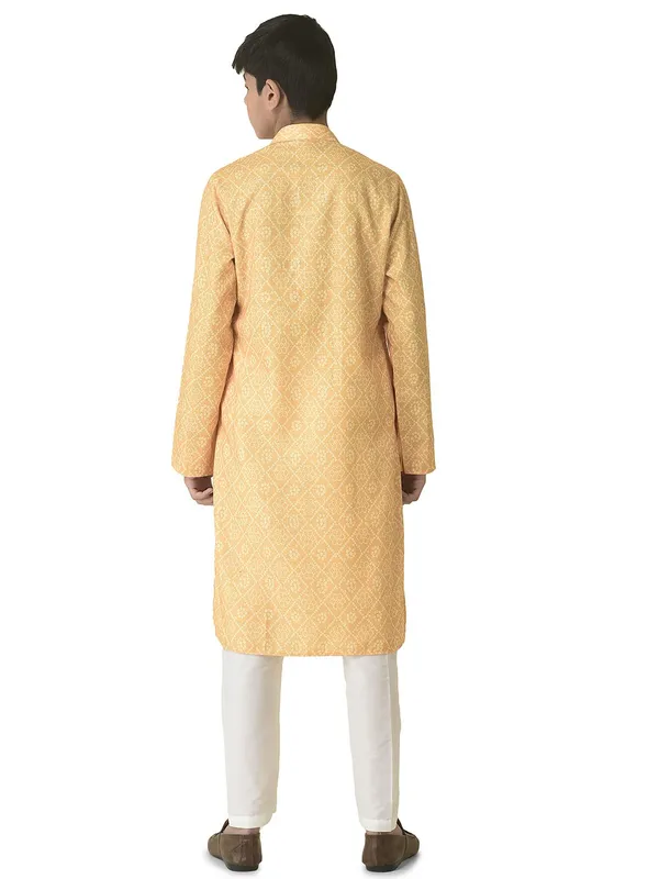 Yellow_Cotton_Full_Sleeve_Regular_Printed_Kurta_Set_For_Kids