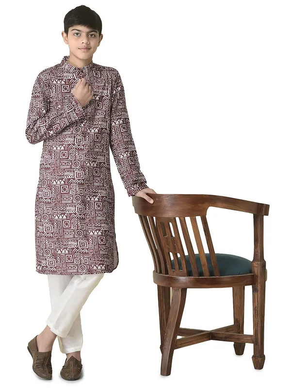 Maroon_Cotton_Full_Sleeve_Regular_Printed_Kurta_For_Kids
