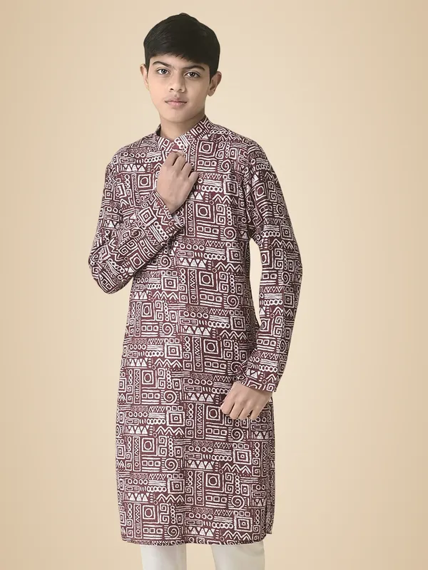 Maroon_Cotton_Full_Sleeve_Regular_Printed_Kurta_For_Kids