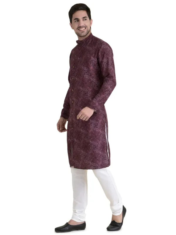 Purple_Cotton_Green_Full_Sleeve_Regular_Fit_Printed_Kurta_For_Men