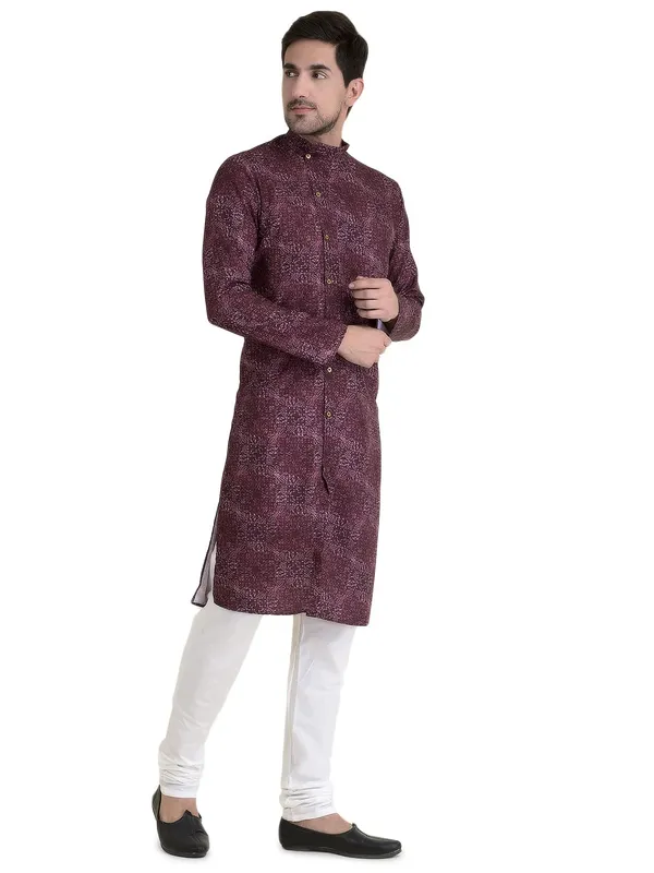 Purple_Cotton_Green_Full_Sleeve_Regular_Fit_Printed_Kurta_For_Men