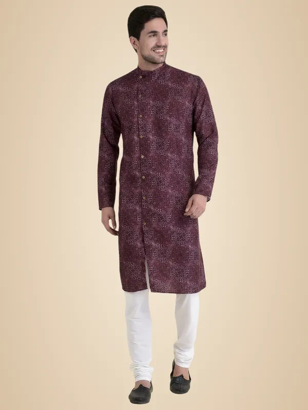 Purple_Cotton_Green_Full_Sleeve_Regular_Fit_Printed_Kurta_For_Men