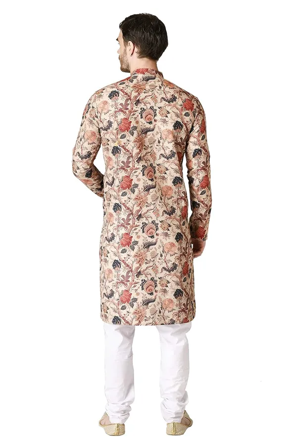 Beige_Cotton_Full_Sleeve_Regular_Printed_Kurta_Churidar_Set_For_Men