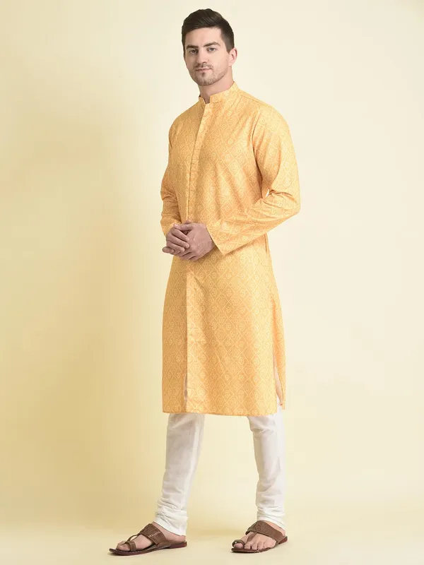 Yellow_Cotton_Yellow_Full_Sleeve_Regular_Fit_Printed_Kurta_Set_For_Men