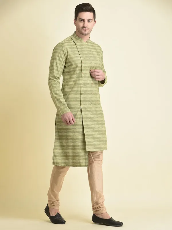 Green_Cotton_Green_Full_Sleeve_Regular_Fit_Printed_Kurta_Set_For_Men