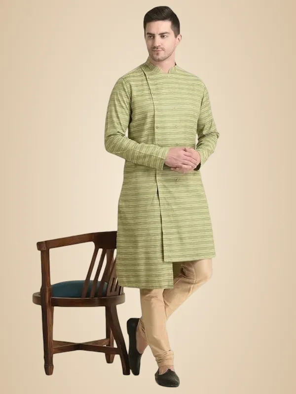 Green_Cotton_Green_Full_Sleeve_Regular_Fit_Printed_Kurta_Set_For_Men