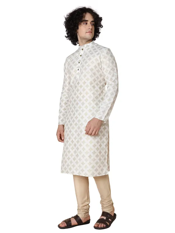 White_Cotton_Full_Sleeve_Regular_Fit_Printed_Kurta_For_Men