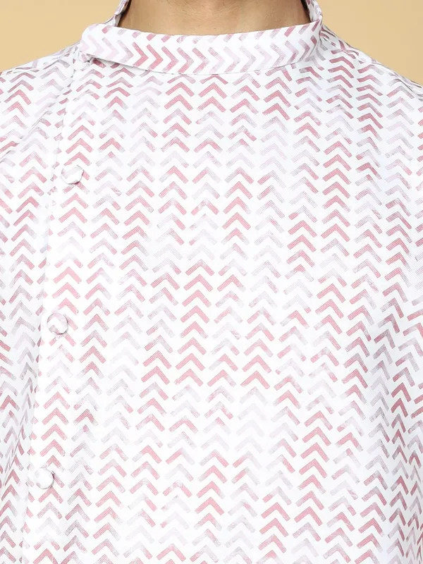 Red_Cotton_Full_Sleeves_Regular_Printed_Kurta_Set_For_Men