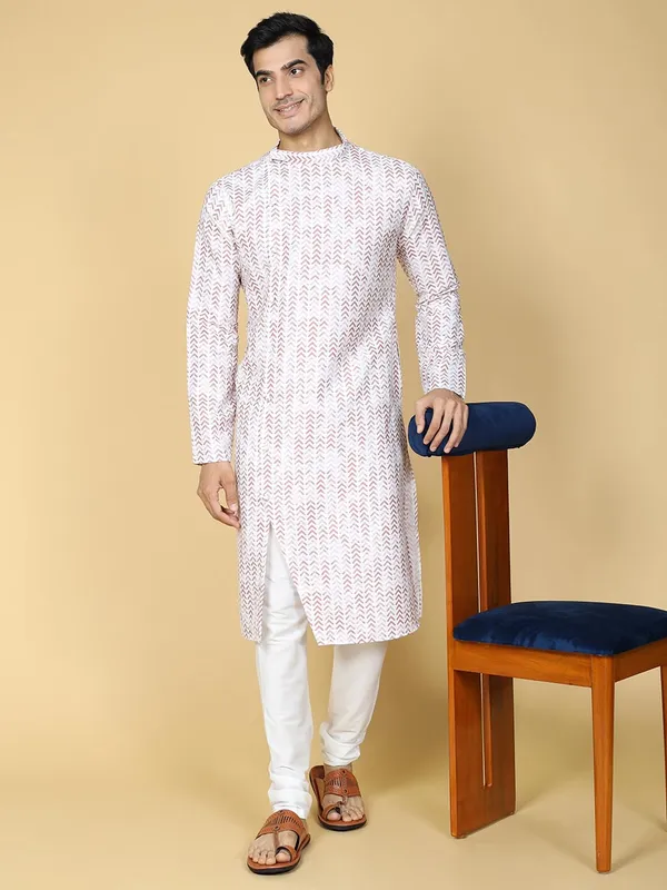 Red_Cotton_Full_Sleeves_Regular_Printed_Kurta_Set_For_Men