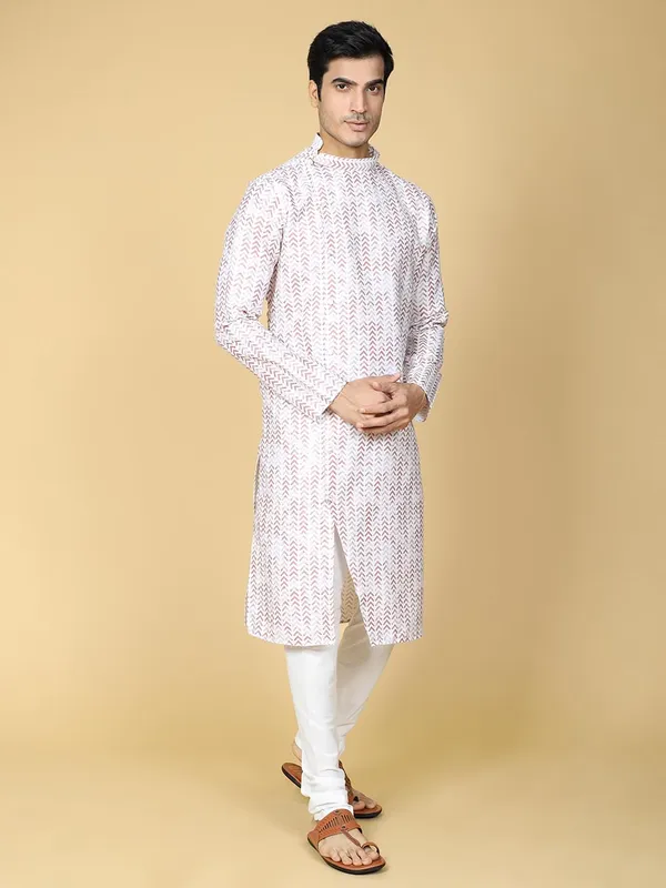 Red_Cotton_Full_Sleeves_Regular_Printed_Kurta_Set_For_Men