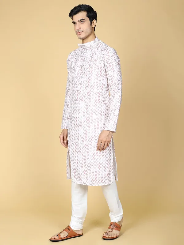 Red_Cotton_Full_Sleeves_Regular_Printed_Kurta_Set_For_Men