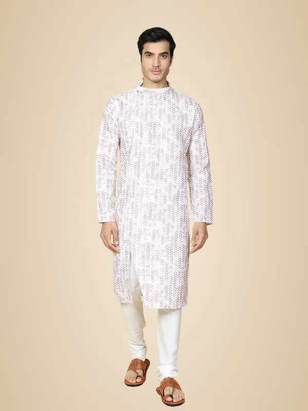 Red_Cotton_Full_Sleeves_Regular_Printed_Kurta_Set_For_Men
