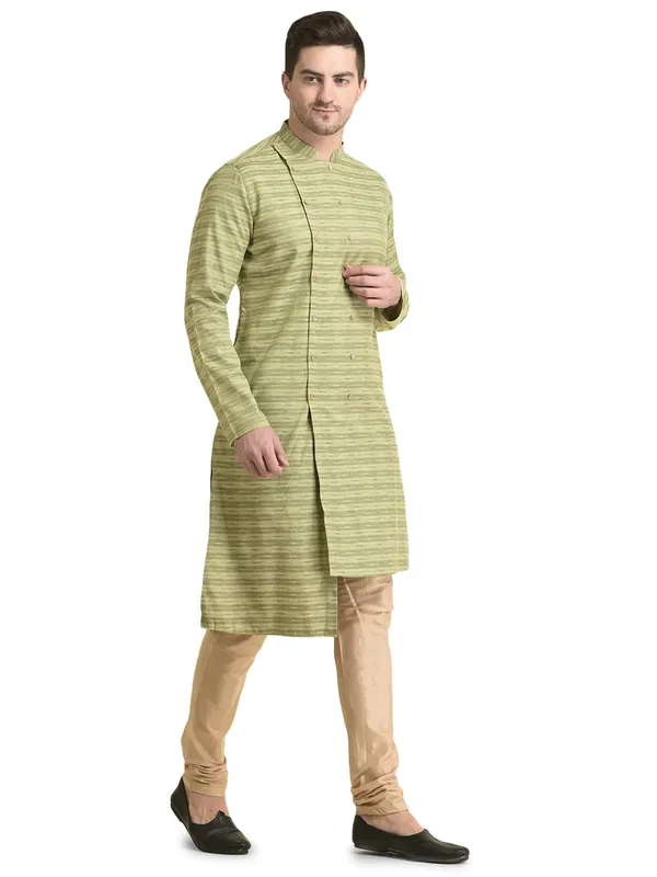 Green_Cotton_Full_Sleeve_Regular_Fit_Printed_Kurta_For_Men