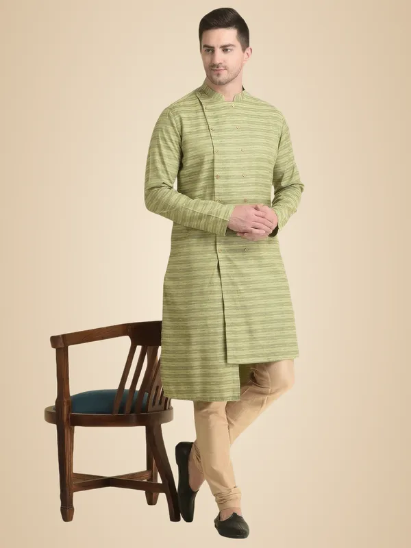 Green_Cotton_Full_Sleeve_Regular_Fit_Printed_Kurta_For_Men