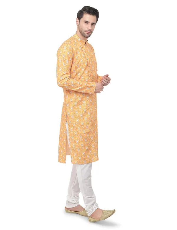Yellow_Cotton_Yellow_Full_Sleeve_Regular_Printed_Kurta_For_Men