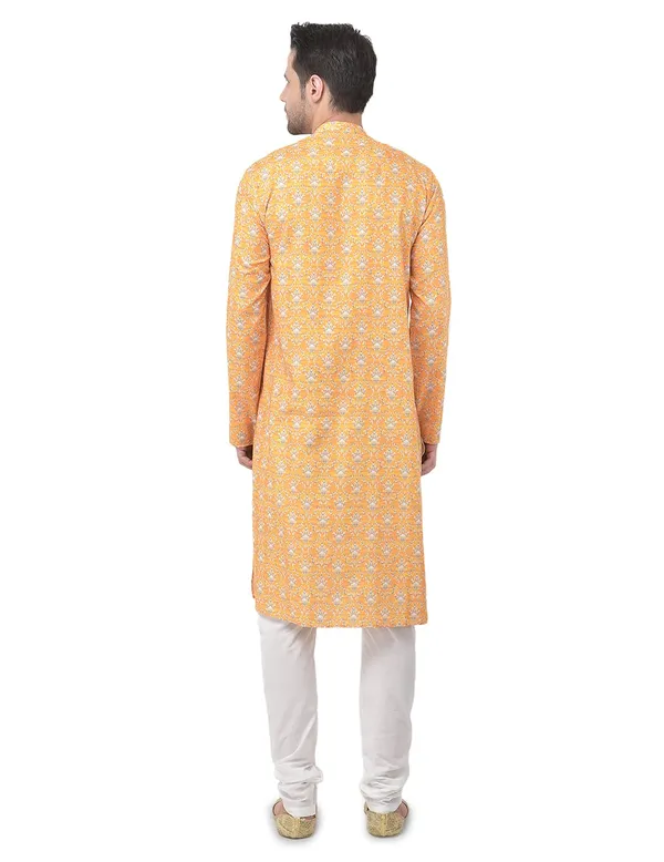 Yellow_Cotton_Yellow_Full_Sleeve_Regular_Printed_Kurta_For_Men