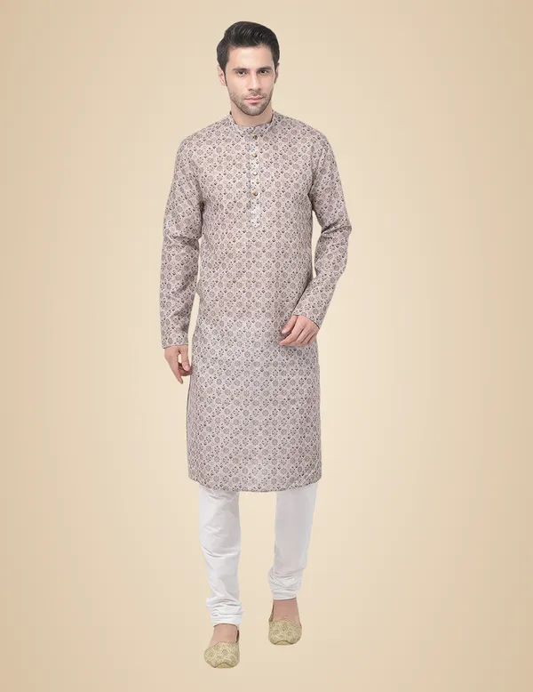 Beige_Cotton_Beige_Full_Sleeve_Regular_Printed_Kurta_For_Men
