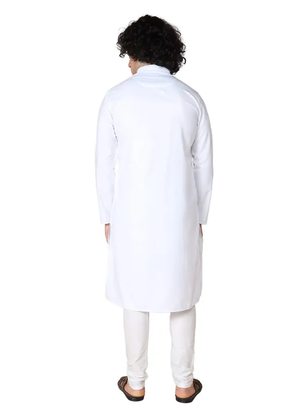 White_Cotton_White_Full_Sleeve_Regular_Fit_Plain_Kurta_For_Men