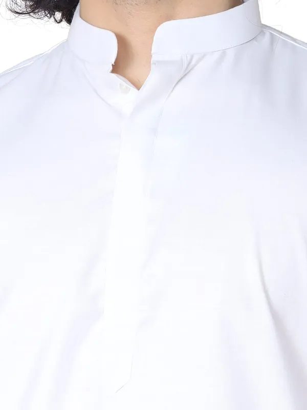 White_Cotton_White_Full_Sleeve_Regular_Fit_Plain_Kurta_For_Men