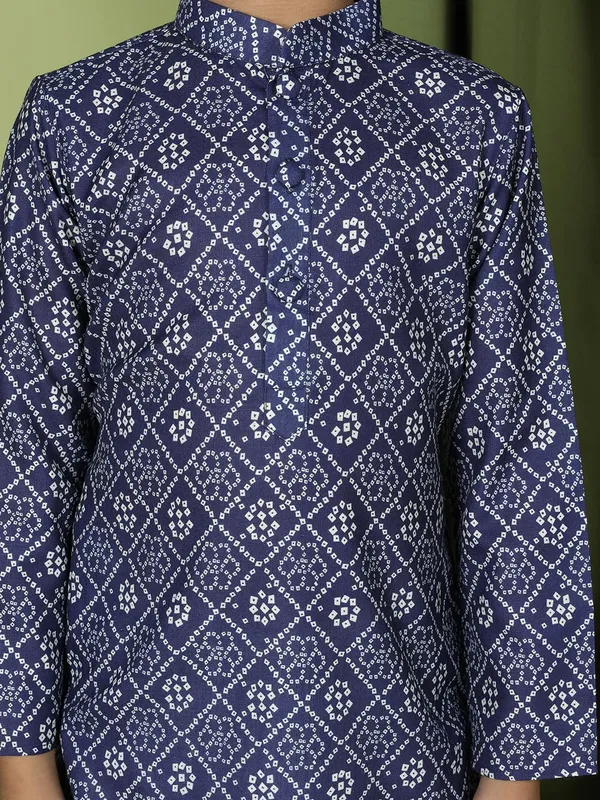 Blue_Cotton_Full_Sleeve_Regular_Fit_Printed_Blue_Kurta_Churidar_Set_For_Boy
