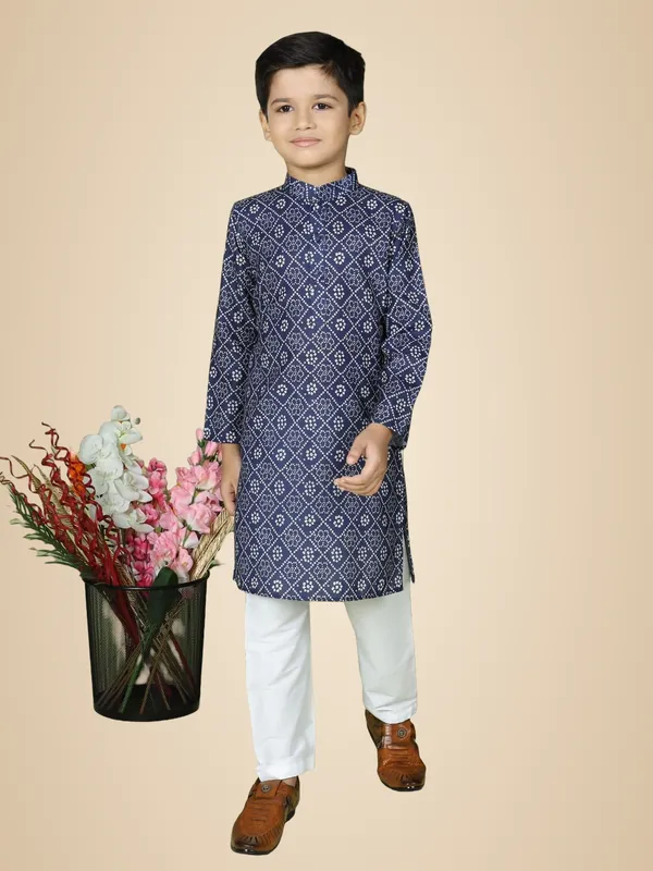 Blue_Cotton_Full_Sleeve_Regular_Fit_Printed_Blue_Kurta_Churidar_Set_For_Boy