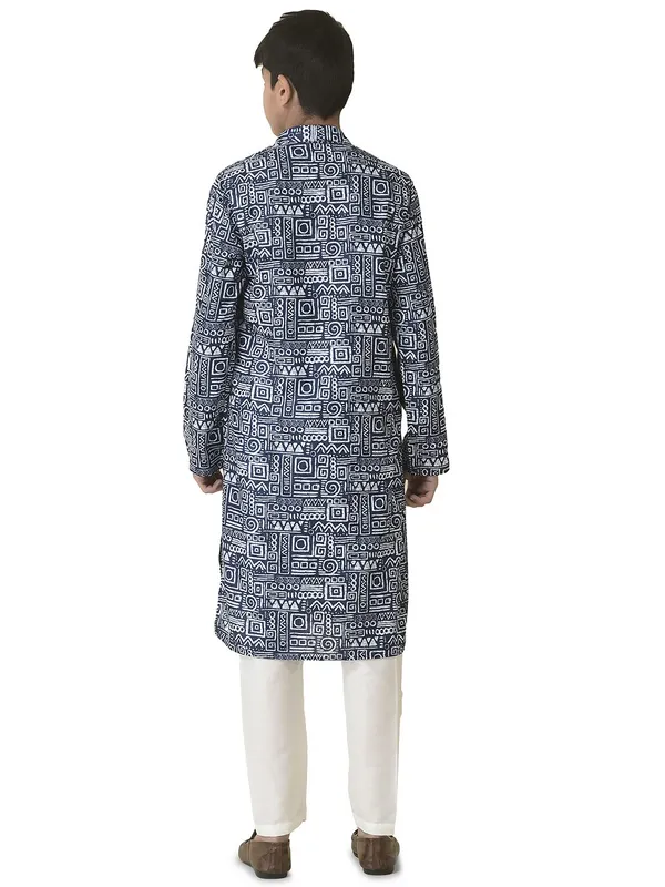 Blue_Cotton_Full_Sleeve_Regular_Printed_Kurta_Set_For_Kids