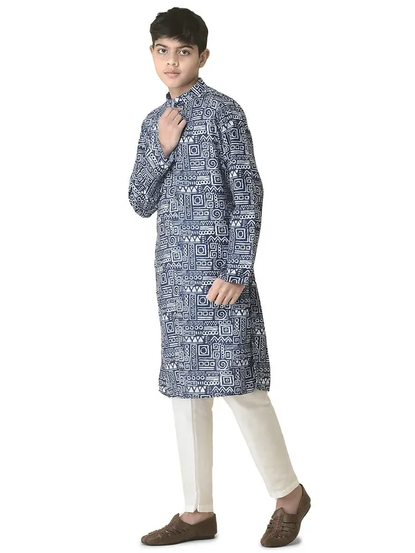 Blue_Cotton_Full_Sleeve_Regular_Printed_Kurta_Set_For_Kids