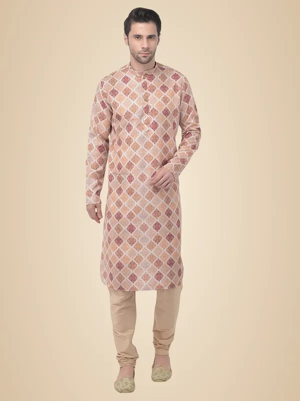Beige_Cotton_Beige_Full_Sleeve_Regular_Printed_Kurta_For_Men