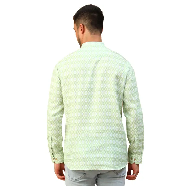Green_Cotton_Full_Sleeve_Regular_Fit_Printed_Short_Kurta_For_Men