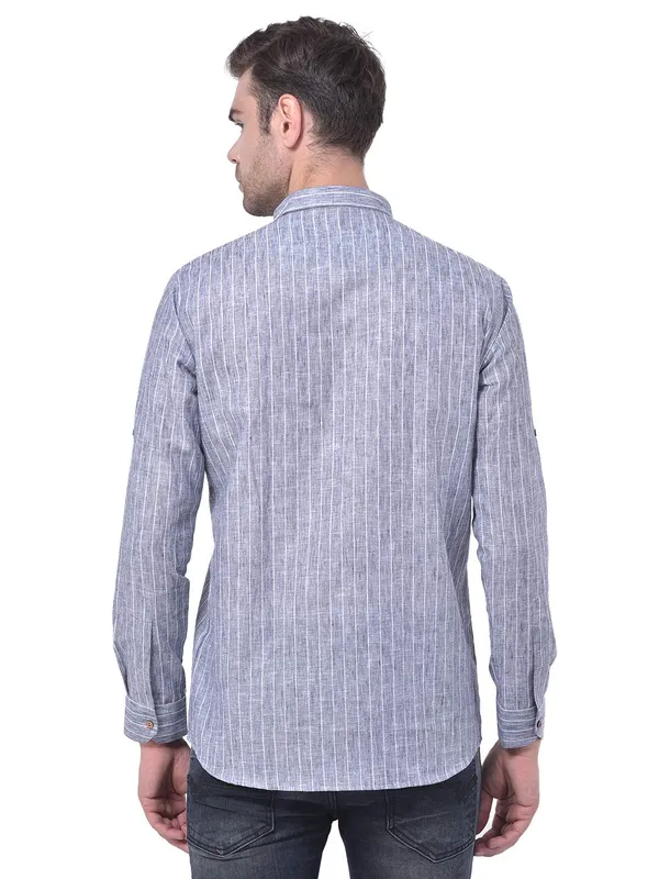 Grey_Cotton_Linen_Full_Sleeves_Regular_Stripe_Short_Kurta_For_Men