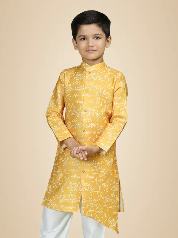 Yellow_Cotton_Full_Sleeve_Regular_Fit_Printed_Yellow_Kurta_For_Boy