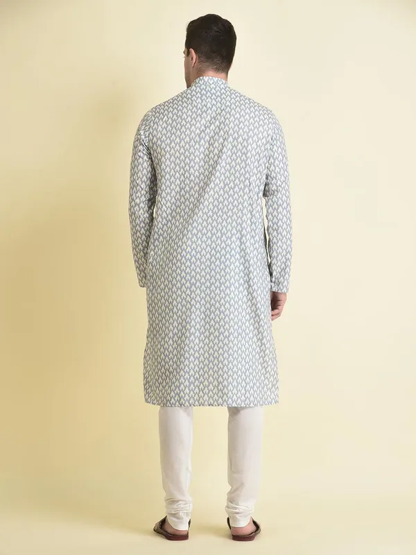 Grey_Cotton_Blue_Full_Sleeve_Regular_Fit_Printed_Kurta_Set_For_Men