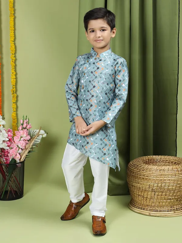 Green_Cotton_Full_Sleeve_Regular_Fit_Printed_Green_Kurta_For_Boy