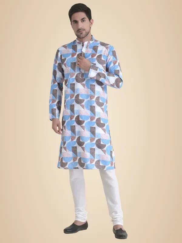Blue_Cotton_Blue_Full_Sleeve_Regular_Fit_Printed_Kurta_For_Men