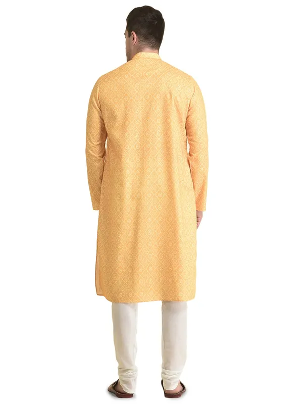 Yellow_Cotton_Full_Sleeve_Regular_Fit_Printed_Kurta_For_Men