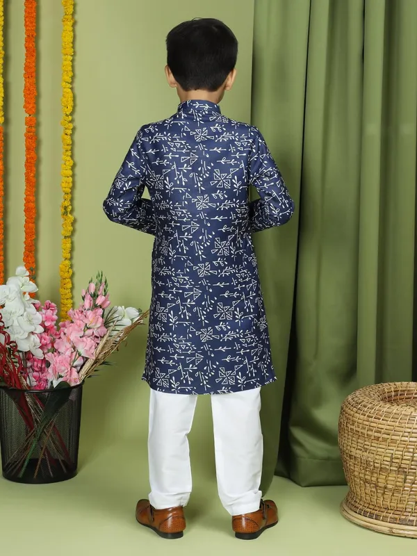 Blue_Cotton_Full_Sleeve_Regular_Fit_Printed_Blue_Kurta_Churidar_Set_For_Boy