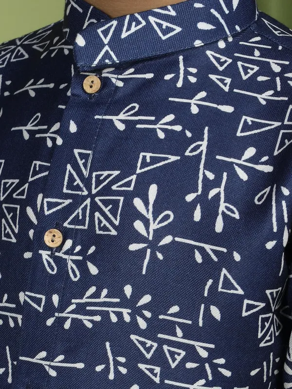 Blue_Cotton_Full_Sleeve_Regular_Fit_Printed_Blue_Kurta_Churidar_Set_For_Boy