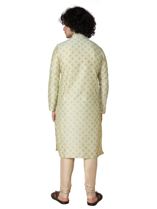 White_Cotton_Full_Sleeve_Regular_Printed_Kurta_Churidar_Set_For_Men