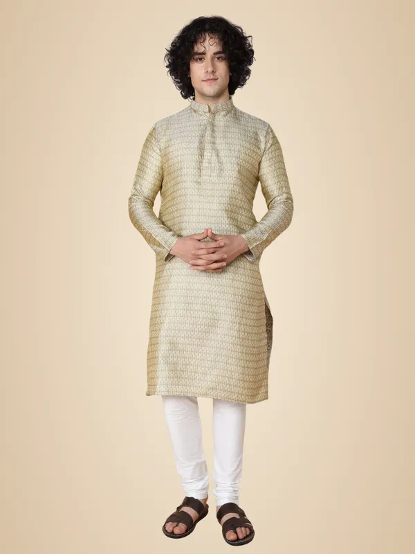 Grey_Jacquard_Full_Sleeve_Regular_Fit_Jacquard_Kurta_For_Men